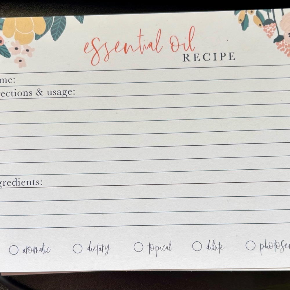 Floral Essential Oil Recipe Card
